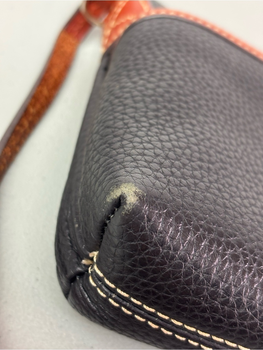 Dooney & Bourke Black Pebble Leather Crossbody with Brown Trim Zip Closure - Picture 12 of 14